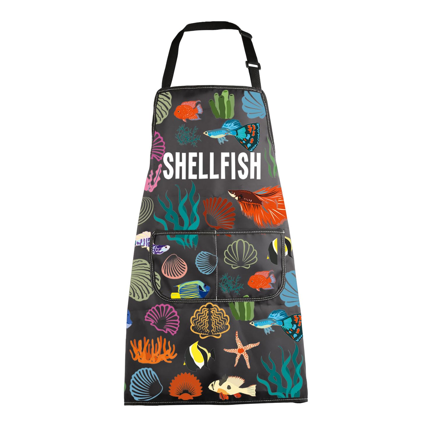 MEIKIUP Funny Shellfish Apron Sea Shell Gifts for Shell Lover Marine Gift Coastal Kitchen Apron with Pockets Oyster Shell Apron (Shellfish Apron-UK)