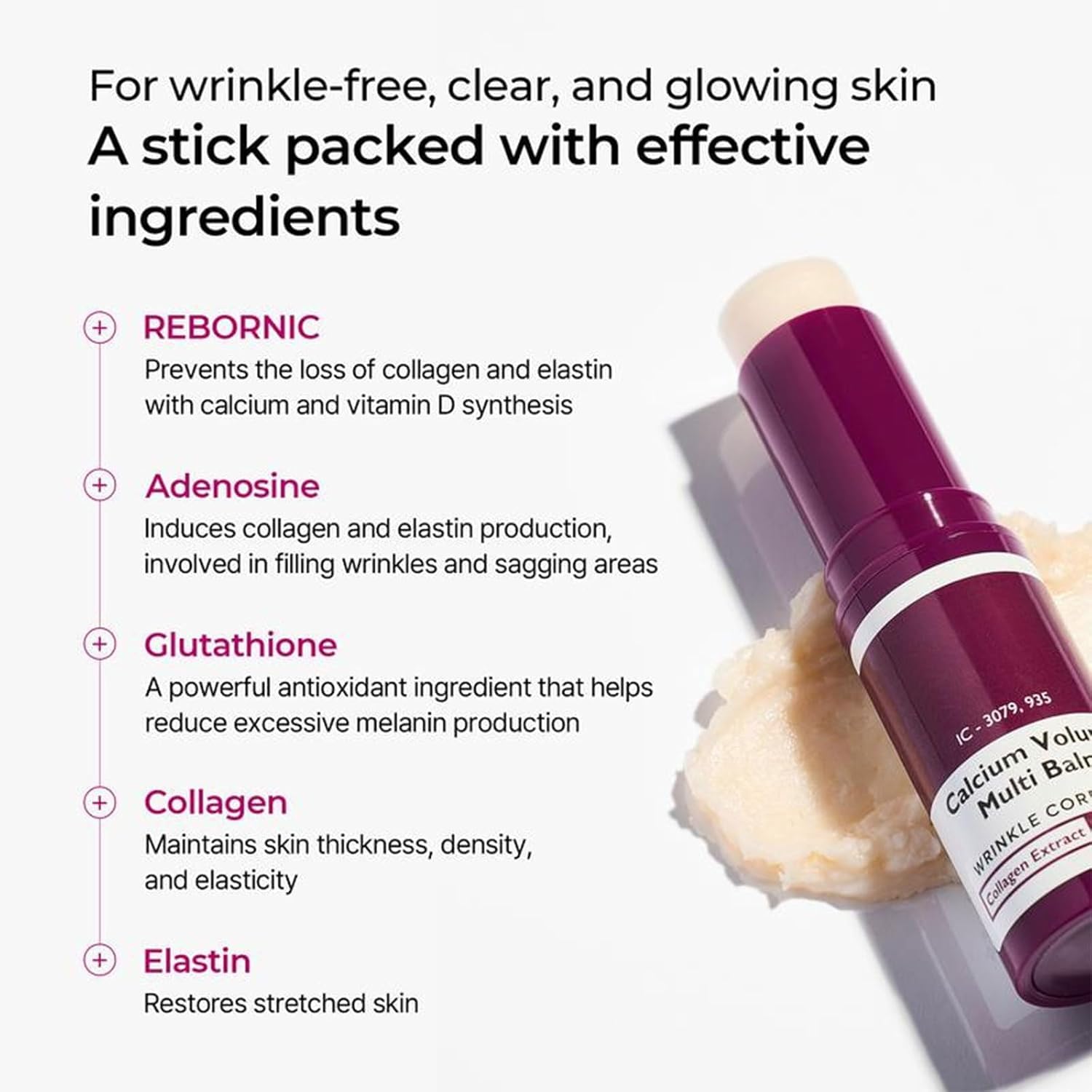 2 PCS Calcium Volume Multi Balm, Stick Coreano Viso Antirughe, Calcium Multi Balm Stick, Anti-caduci, Adatto per Gli Occhi, il Viso, il Collo, Firming Skincare Sticks Stringe La Pelle Ripara e Idrata