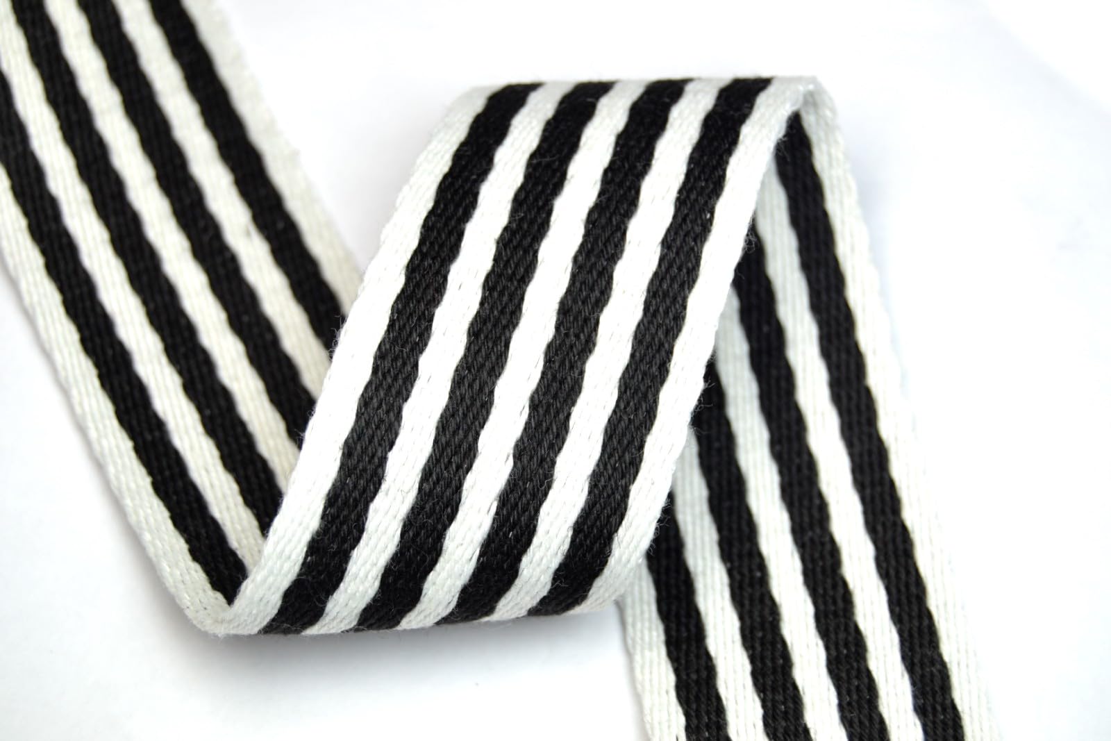 celloexpress 38mm Polyester Mix Striped Webbing - Black and White Stripe - 2m (200cm) - Strap Tape Bag Tote Handle