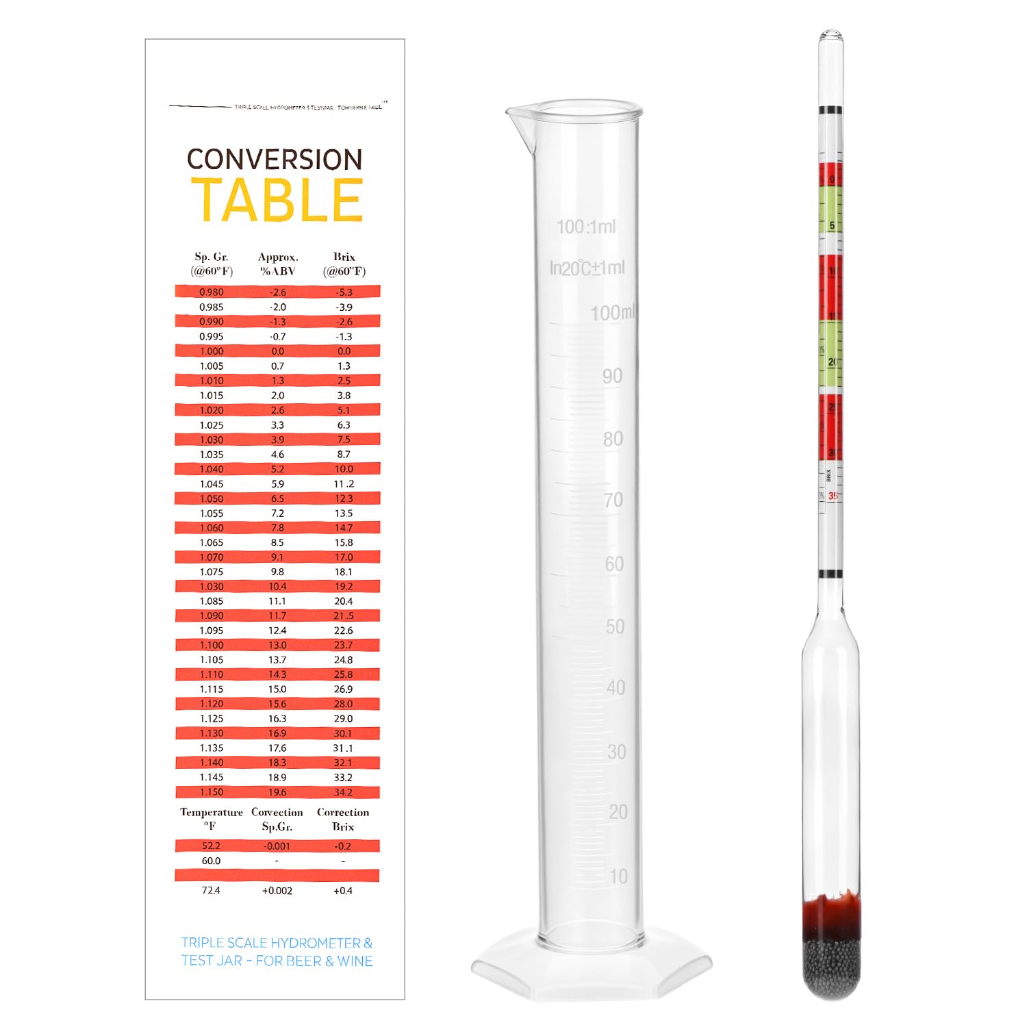 QWORK® Home Brew Hydrometer with 100ML Sampling Jar - Perfect for Beer & Wine Making