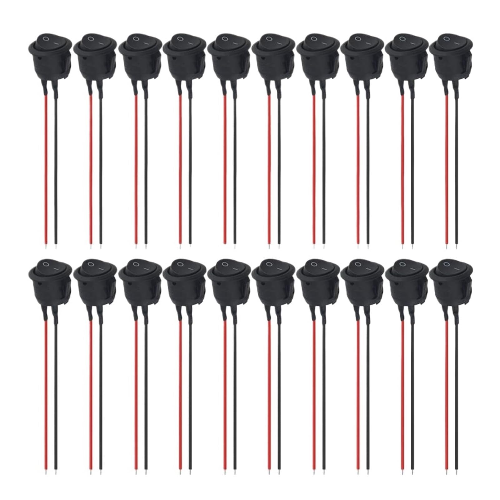 Interrupteurs à bascule circulaires 12V 2 broches pré-câblés pour auto et bateau x20