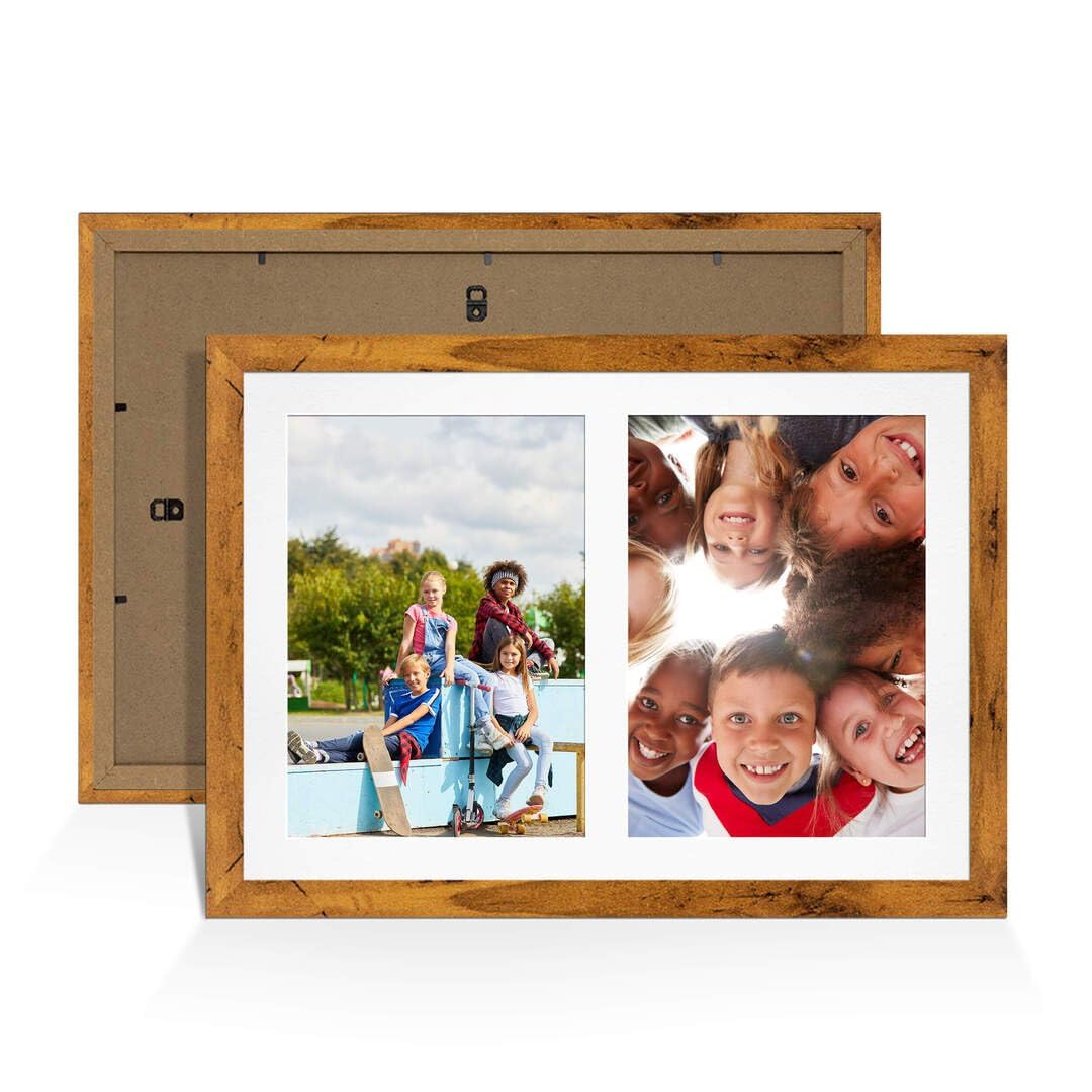 Procut Global 20X14 Rustic Oak Photo Frames For Multiple Pictures with White Mount-Modern Collage Frame with 2 Apertures (2x) A4-Engineered Wood with Shatterproof Perspex
