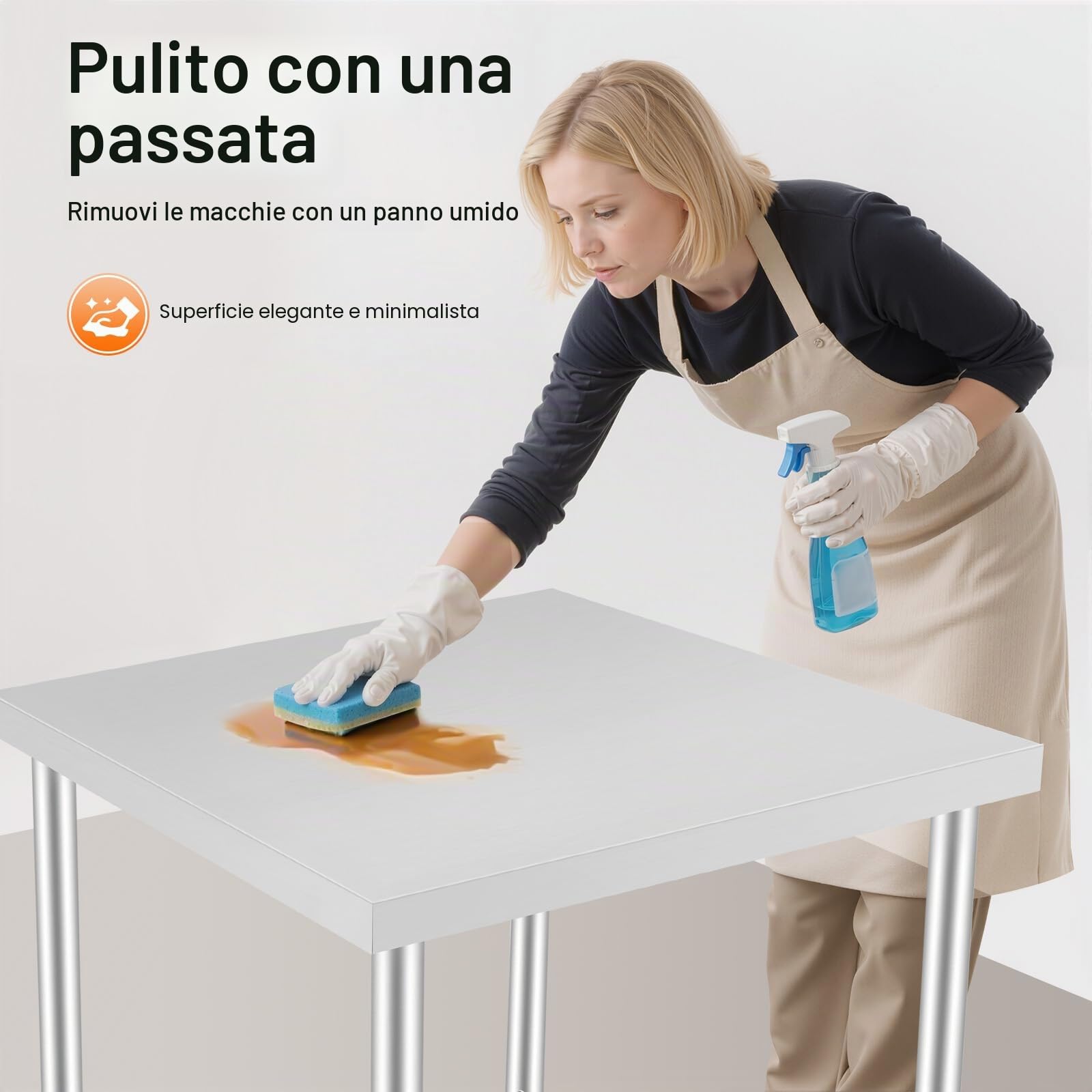 Tavolo da lavoro in acciaio inox, 70 x 60 x 85 cm, mobile da lavoro con 4 ruote universali con ruote, in acciaio inox, da cucina, da ristorante, da lavoro