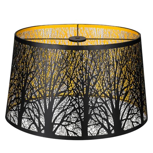 Image of Metal Lampshade, Large Lamp Shade for Table Floor Lamps, (12x8)'' Topx(14x10.5)'' Bottomx8.5 inch Height Oval Shade, Etched Forest Gothic Style Replacement Lamp Shade(Spider), Black Gold