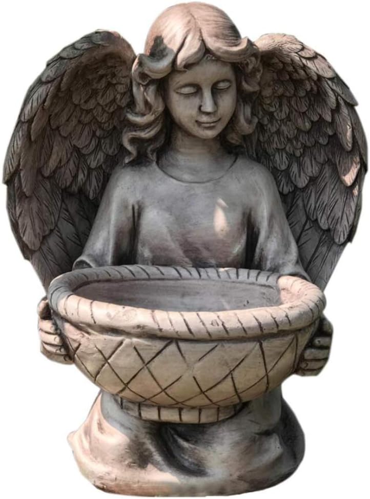 zenggp Angel Girl Statue Bird Feeder Bath Flower Pot Basket