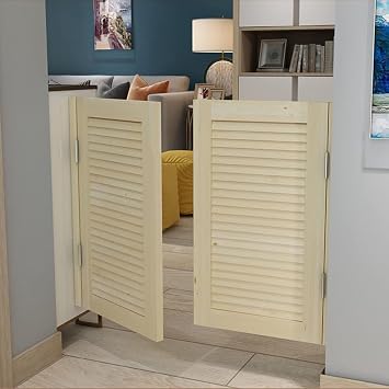 Solid Wood Cafe Swinging Doors, Indoor Premade Louvered Saloon Swing Door, Sturdy Cafe Saloon Doors with Metal Hinges, for Kitchen Stairs Bedroom Entrance PartitionWood,W110xH100cm43.3x39.3in