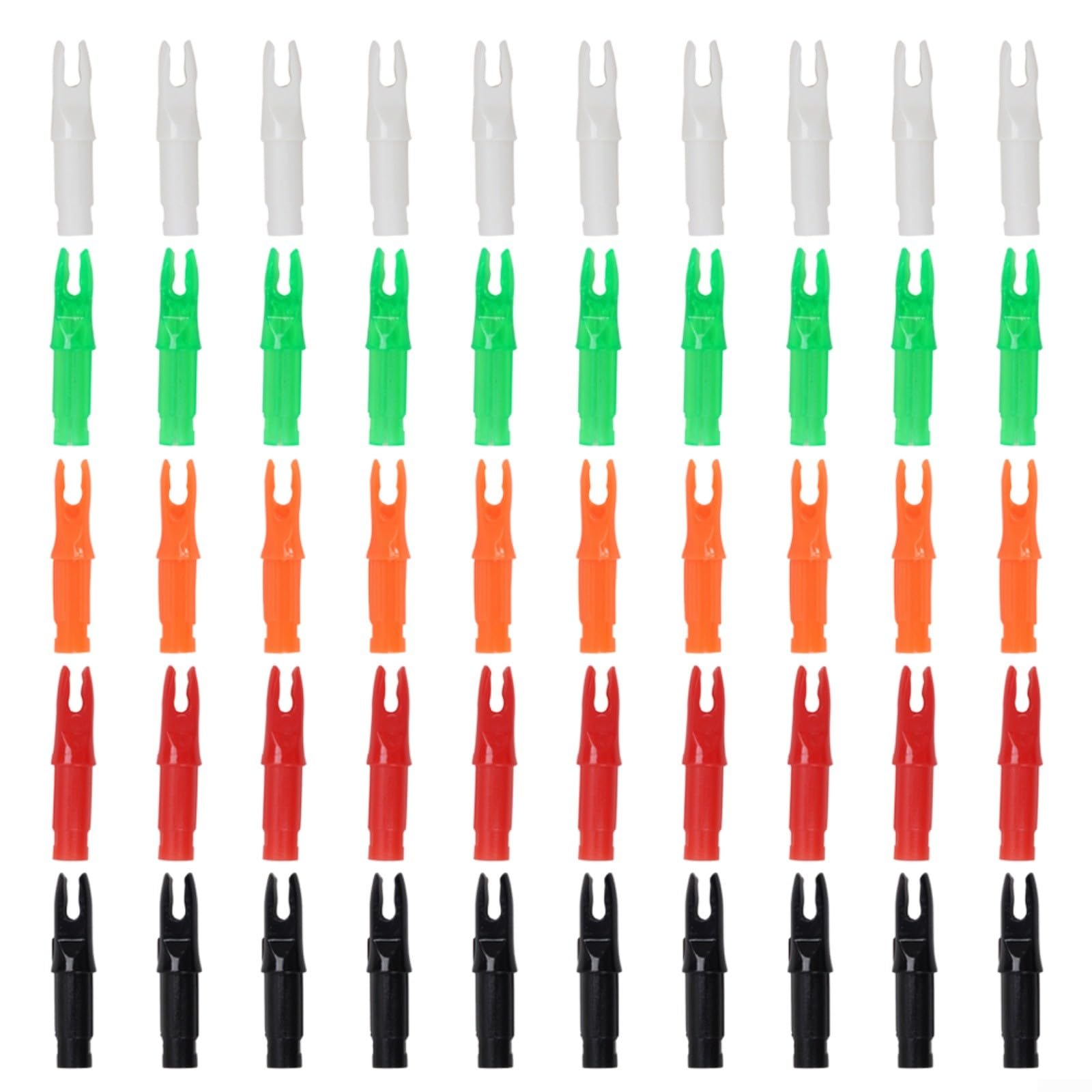 50Pcs Arrow Nocks 244 ID 620mm Plastic Inserts for Carbon Fiberglass Aluminum Shafts Red White Green Orange Hunting Practice