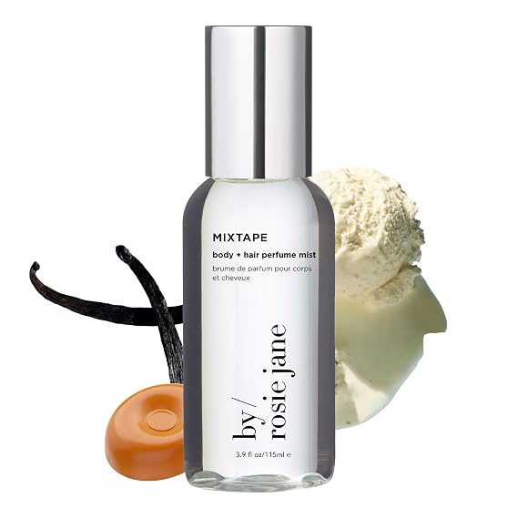 By Rosie Jane Body & Hair Perfume Mist Mixtape - Clean Hair & Body Mist for Women - With Notes of Vanilla, Butterscotch & Almond Bourbon 115ml
