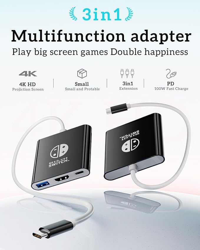 TV Dock para Switch, Docking Station para OLED/Steam Deck/MacBook, Adaptador TV Portátil miniatura 2