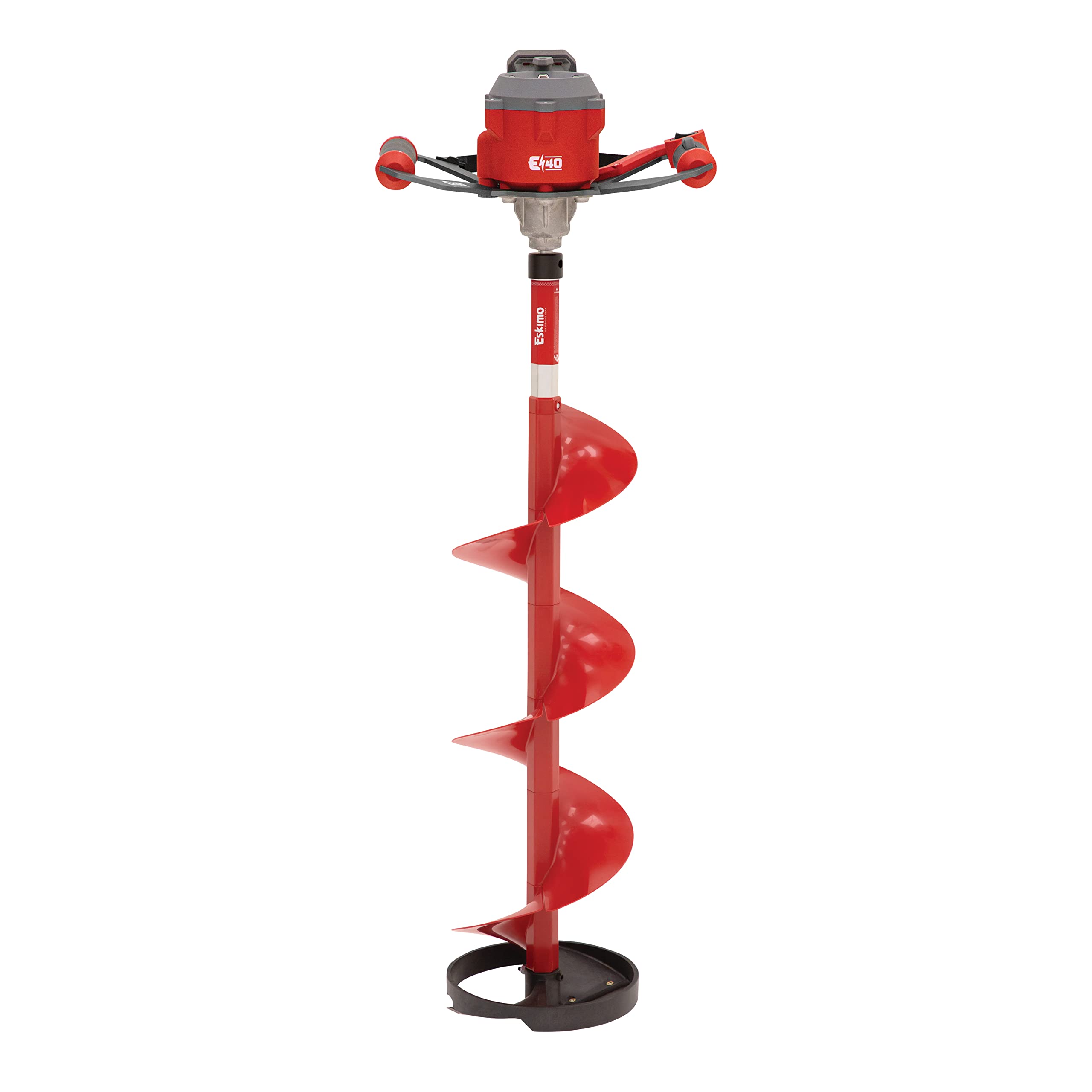 EskimoE40 Electric Ice Fishing Auger, Full Power 40v Lithium-ion Battery, Lightweight Powerhead, Turbo Cutting System, Multi-Edge Blades, Red