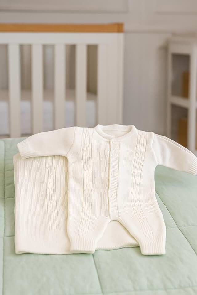 SAIDA MATERNIDADE 2 PÇS EM TRICOT MODELO ACONCHEGO (Branco, Com Botão)