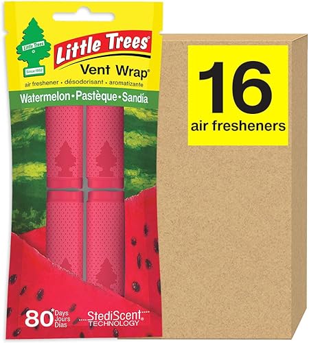 LITTLE TREES Ambientador para automóvil. La envoltura de ventilación proporciona un aroma duradero, hoja de ventilación deslizante. Sandía, 16