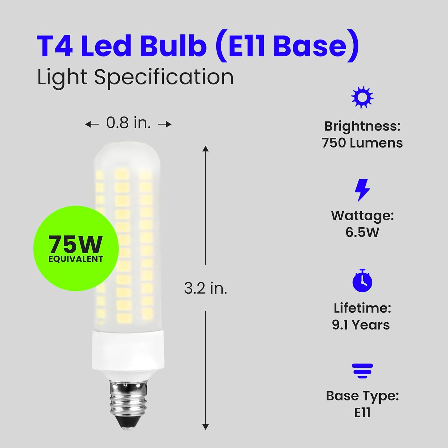Feit Electric Specialty 6.5 Watts LED Light Bulb with 75-Watt Equivalent, Dimmable T4 Bulb, 750 Lumens, 9 Yrs. Leftime, 5000K Daylight, Pack of 1 - BP75MC/850/LED