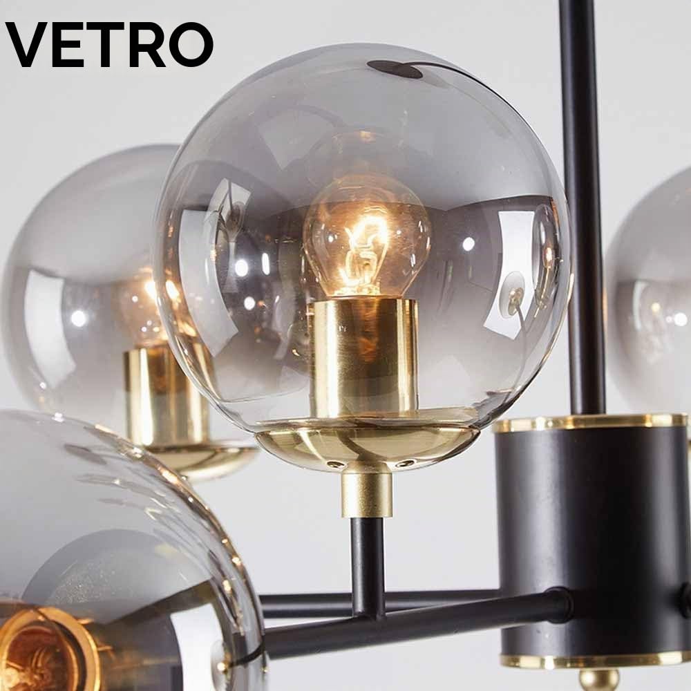 Lampadario a Sfera in Vetro Mid-Century Illuminazione a Sospensione a soffitto in Vetro Multiplo Lampadario in Metallo Nero ad Altezza Regolabile per Soggiorno, Sala da Pranzo, Camera da Let
