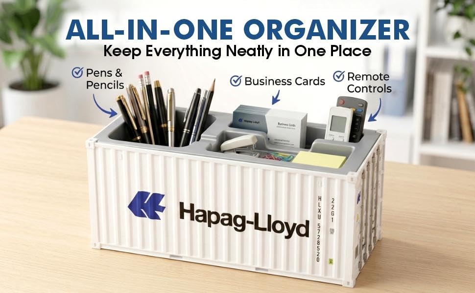 Image of Neonix Desk Organizer Office Supplies Multi Function Shipping Container Style Storage Box Pen Pencil Business Card and Remote Control Holder for Office and Home Gray (Container Storage 2)