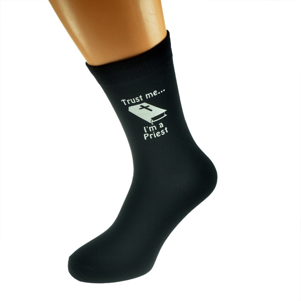 Gtr-Prestige Giftware Men's Black Trust Me I'm A Priest Image Novelty Socks Uk Size 5-12