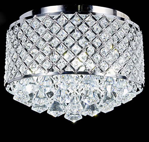 New Galaxy Lighting 4-Light Chrome Finish Round Metal Shade Crystal Chandelier Semi-Flush Mount Ceiling Fixture #TOP3