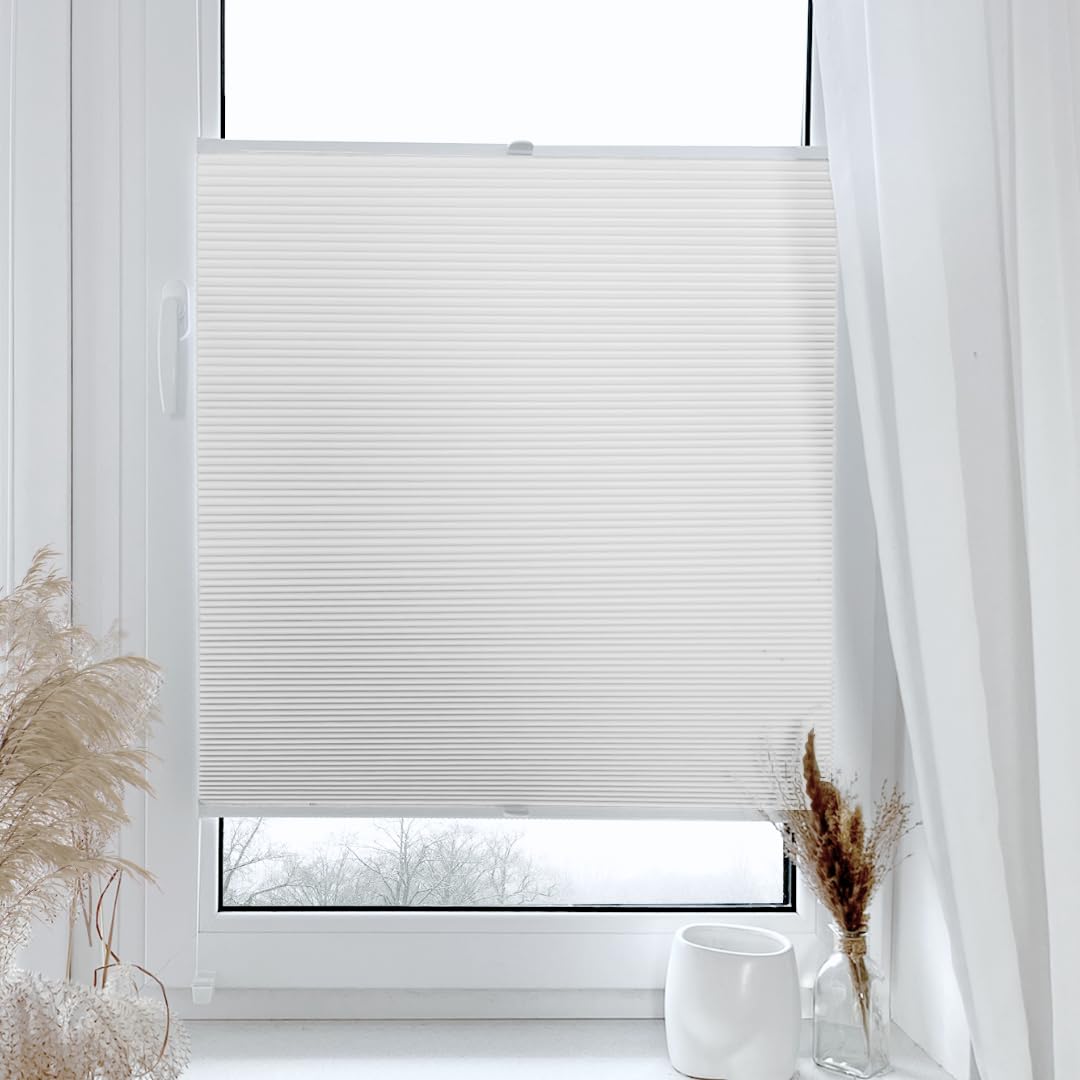 Home-Vision® Premium Doppelplissee Wabenplissee ohne Bohren mit Klemmfix (Weiß-Weiß, B80cm x H120cm) Modern Klemmfix Blickdicht Plissee Sonnenschutz Hitzeschutz Jalousie für Fenster Thermo