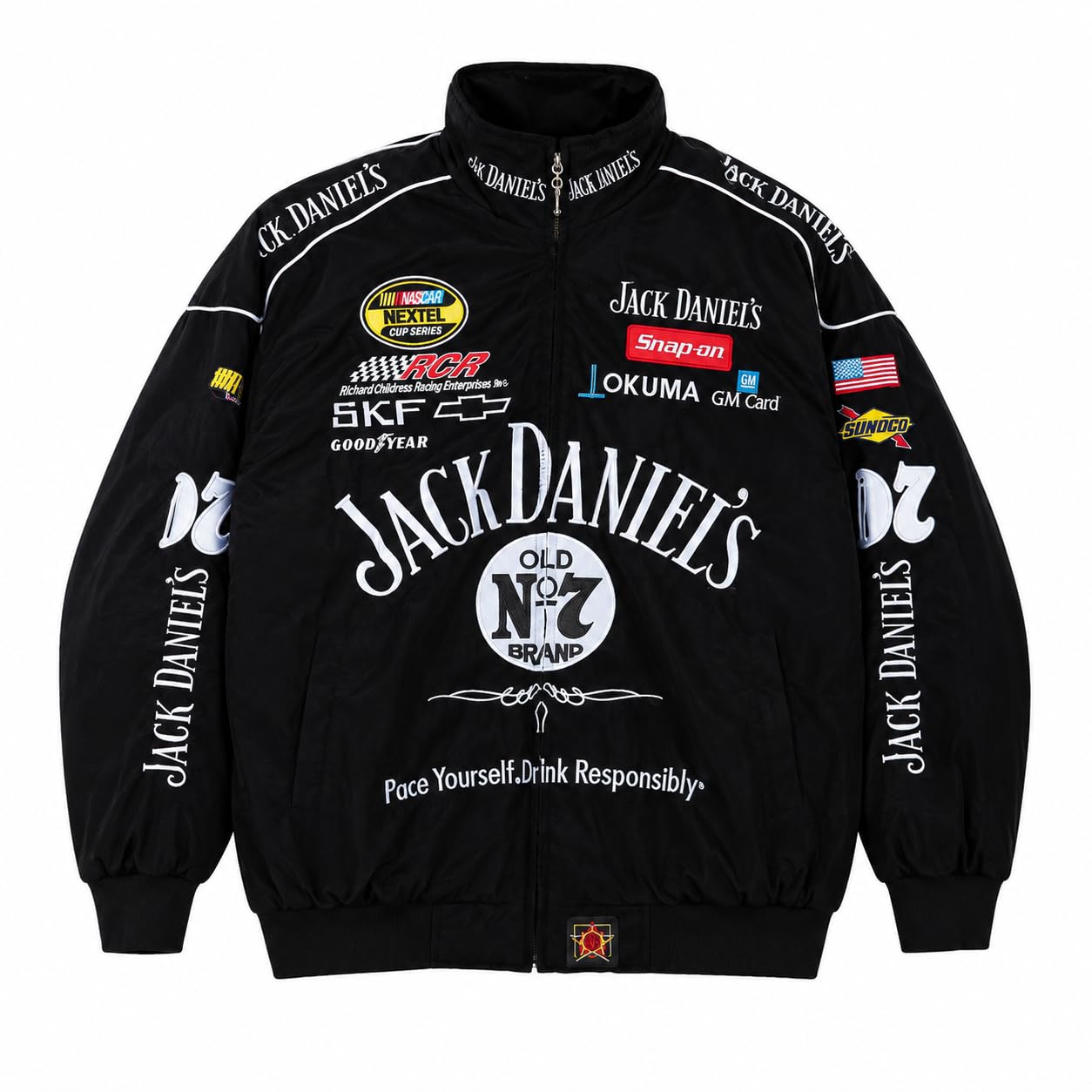AND Racing Embroidered Bomber Jacket for Men & Women | Motorsport Graphic Print Winter Puffer Jacket | Vintage Biker Streetwear Zip-Up Outerwear | Casual Urban Fashion Coat for Travel in multi
