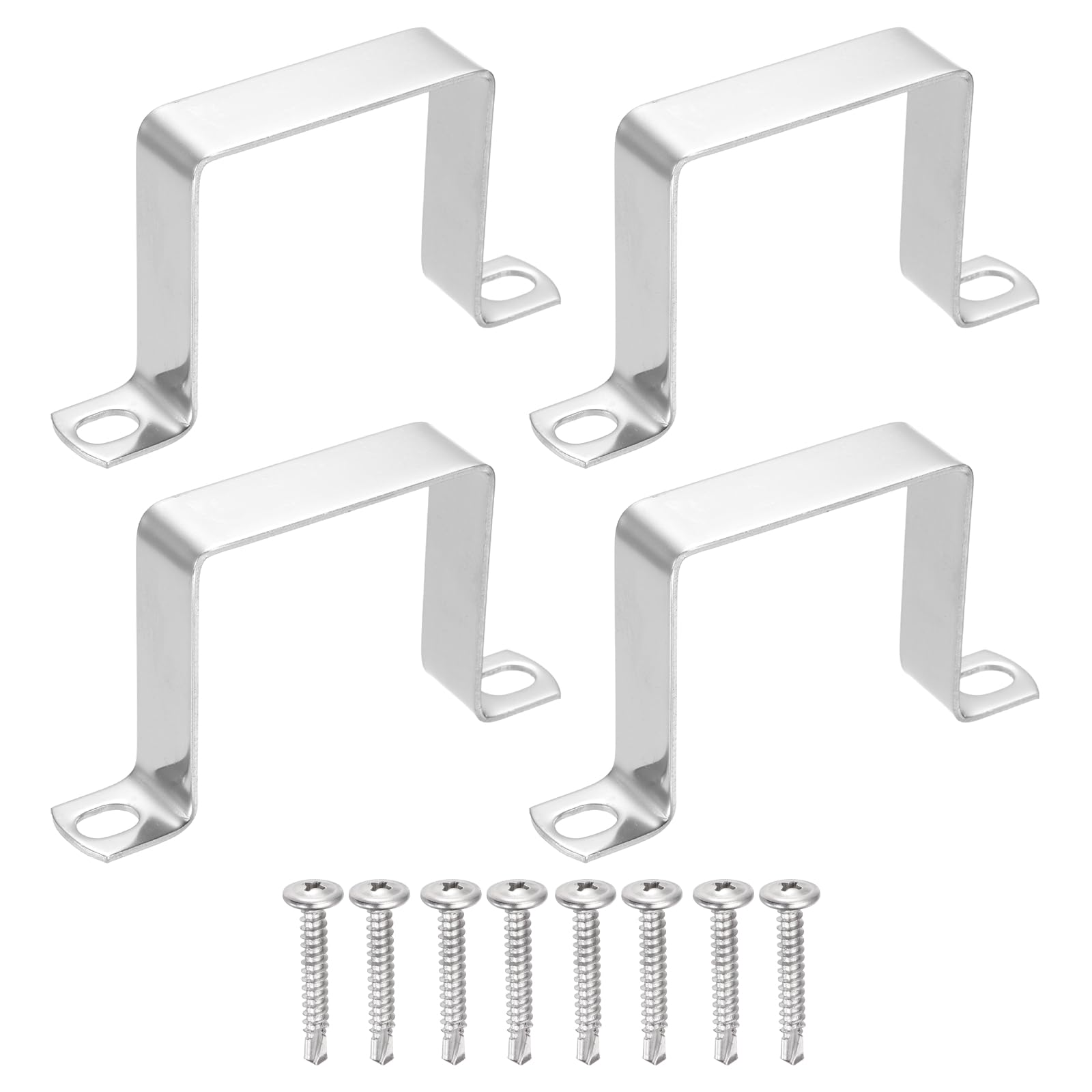 sourcing map 4Pcs U Shape Square Tube Clamp, 60x60mm U Shaped Bracket 304 Stainless Steel Square Strap Clamp with Phillips Head Self Drilling Screws for Pipes Door Closed Bar Holder Railings