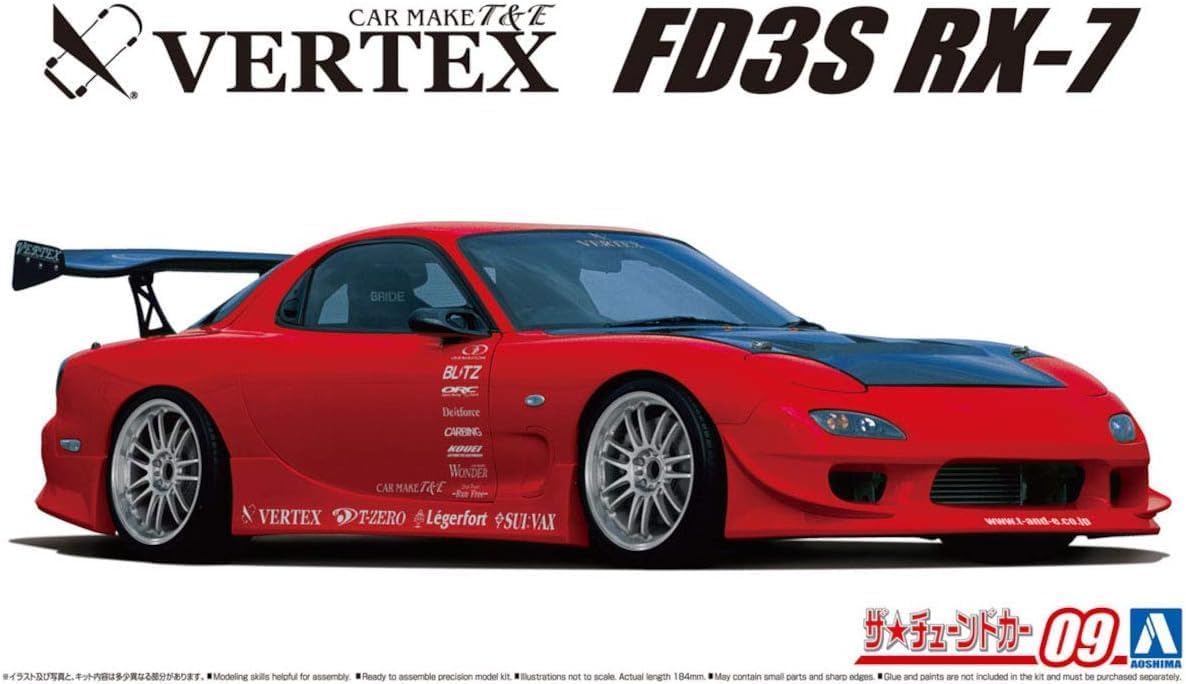 Сборная модель Aoshima Bunka Kyozai Aoshima Tune Car Series 1/24 VERTEX FD3S RX-7 '99 (Mazda), пластик, фото 4