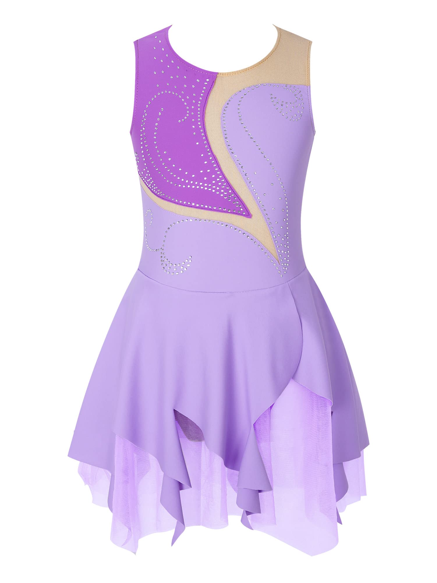 IEFIEL Vestido de Patinaje Artístico para Niña Maillot Ballet con Falda Malla de Gimnasia Rítmica sin Mangas con Lentejuelas Brillantes Vestido de Danza Lírica — view 14