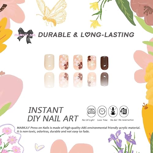 Miniatura 2 de Uñas postizas a presión de otoño, cuadradas medianas, uñas postizas MABKJLF de cobertura completa, color rojo vino, con diseños, lámina dorada,