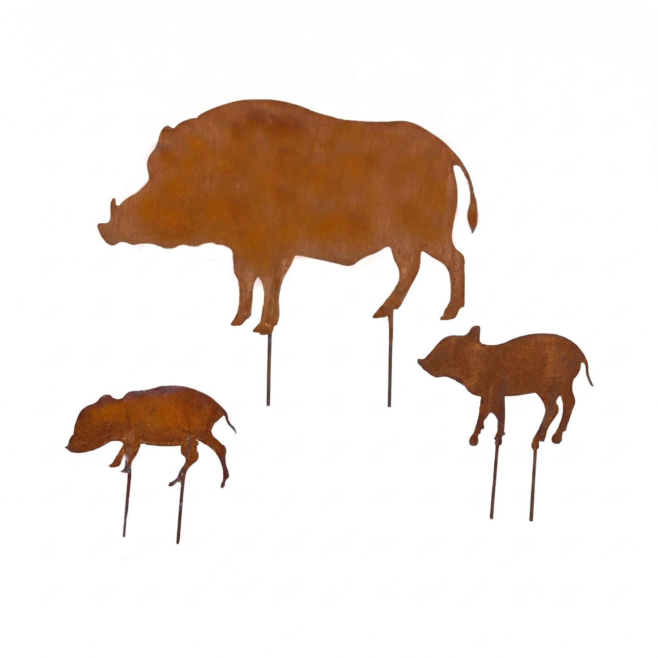 Storm's Gartenzaubereien Gartenstecker Wildschwein Figuren 1 großes Schwein und 2 kleine Ferkel in Rostoptik 46xH28cm
