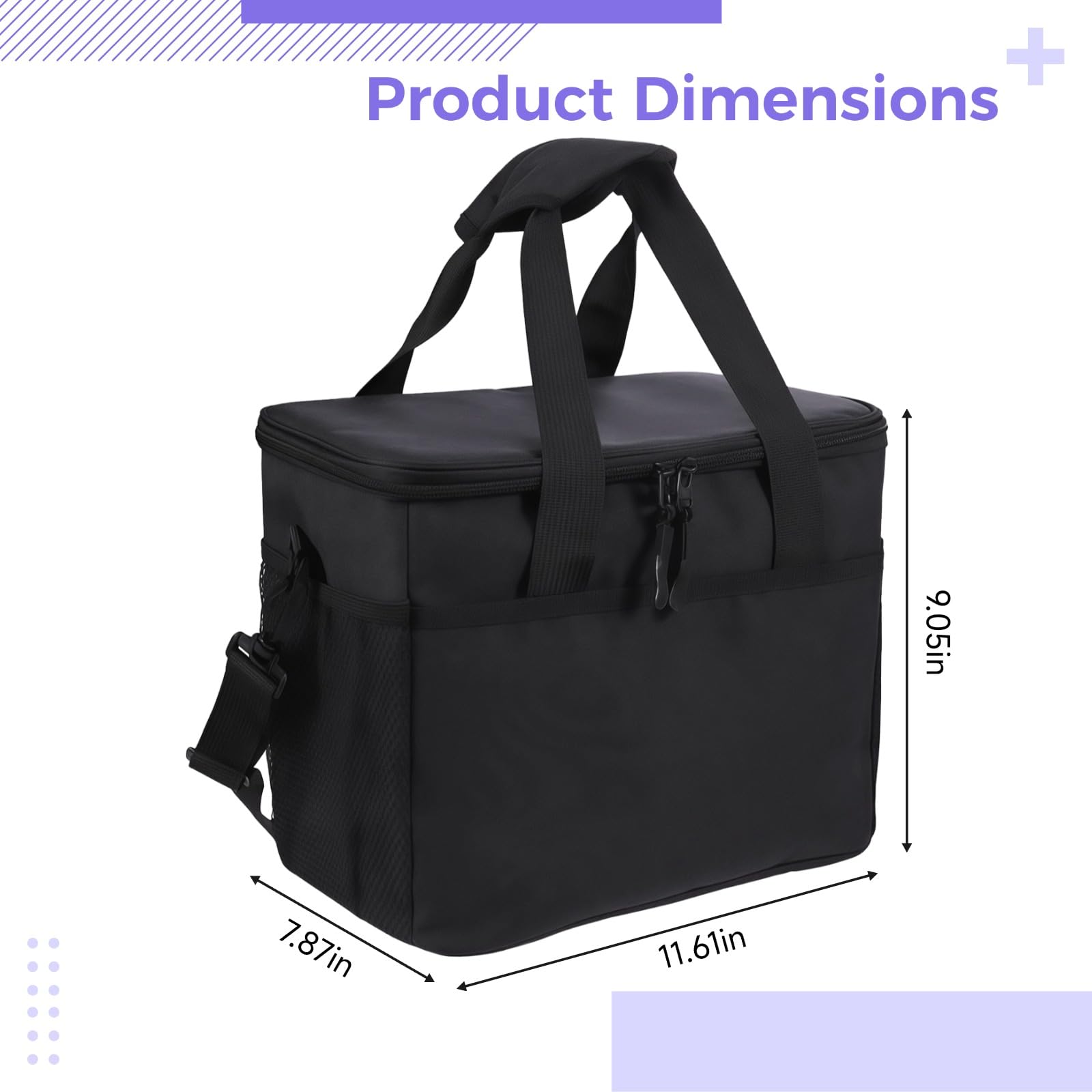 Borsa termica per il pranzo, tessuto Oxford di grande capacità, interno a prova di perdite, doppia cerniera, tasche laterali per bottiglie d'acqua, borsa da lavoro e da viaggio