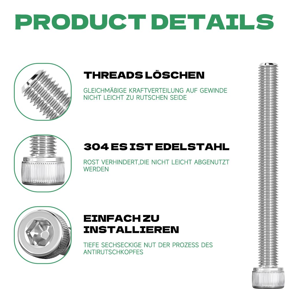 Set di 180 viti M3 x 30, viti a testa cilindrica, viti a testa cilindrica, con esagono incassato, in acciaio inox A2 V2A, filettatura completa, viti a brugola con dado in acciaio inox
