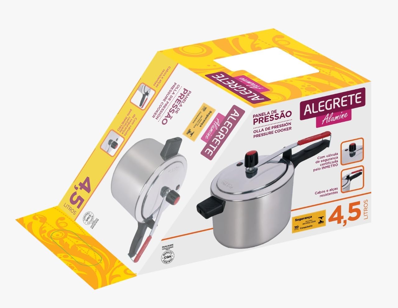 PANELA DE PRESSÃO FECHAMENTO INTERNO ALUMINE 4,5L POLIDO