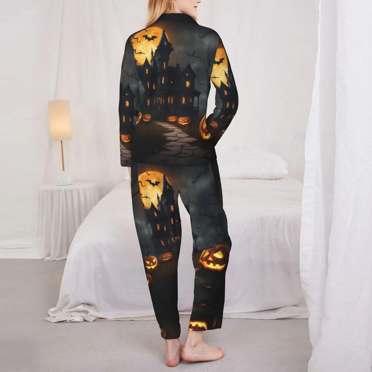 Halloween Horror Print Womens Pajama Sets,Matching Christmas Pajamas,For Everyday Wear,Lounging And More