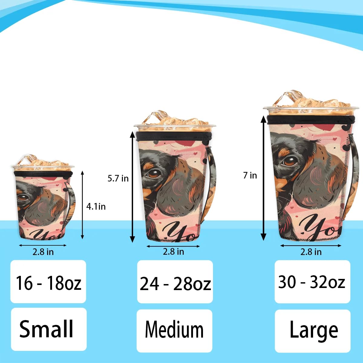 Dogs Love M Reusable Iced Insulator Coffee Sleeves Neoprene Insulated Sleeves With Handle Coffee Sleeves for Iced Coffee Cups Drinks