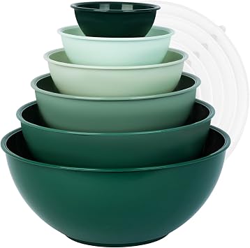 BoxedHome 12-Piece Salad Bowl with Lid Made of BPA-Free Plastic Green Stackable Mixing Bowl Set Reusable Dishwasher Safe Ideal for Camping Picnics Baking and Cooking