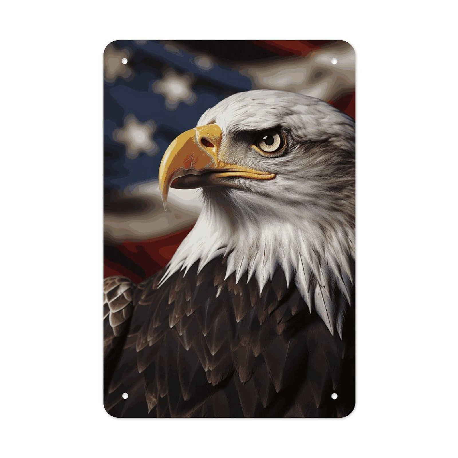 QMNLKH Bald Eagle US Flag Pictures Plaques for Wall Decor, Personalized Metal Tin Sign for Home, Multifunctional Poster for Office, Fashion Painting for Hallway, Wall Art Pictures, 7.9x11.8Inch
