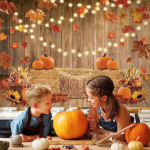 Halloween Backdrops Happy Thanksgiving Autumn Harvest Backgrounds Haystack Pumpkins Maple Leaves Photography Background for Family Photo Studio Props (2.1x1.5m) - Image 4