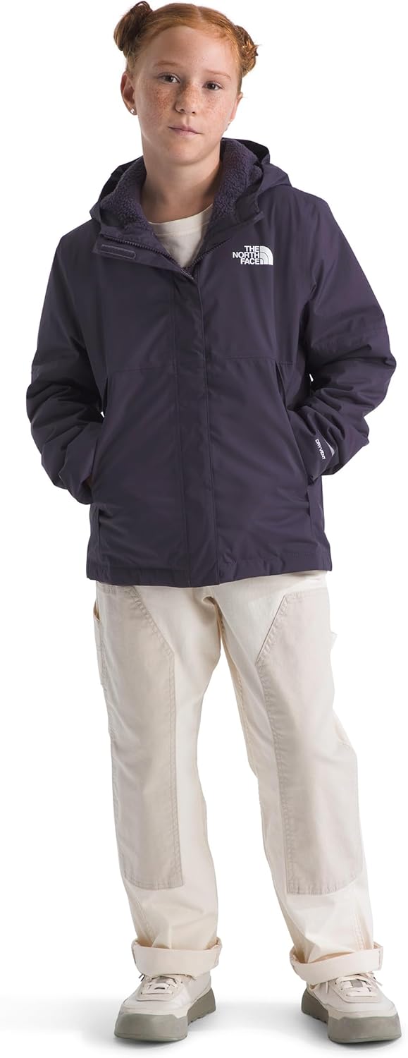 The North Face Girls' Warm Antora Rain Jacket - Insulated & Waterproof Kids' Raincoat, Fleece Lined Hood, Secure Zip Pockets, Endless Dusk, Medium