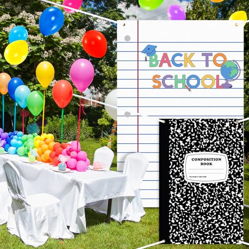 Toiles de fond école premium : lot de 2 décors de classe carnet de notes - 7