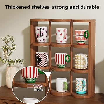 Wooden Coffee Mug Display Rack, Freestanding Grid Vintage Coffee Cup Display Stand, Rustic Coffee Mug Holder Organizer for Kitchen, Coffee Station,6 Grid
