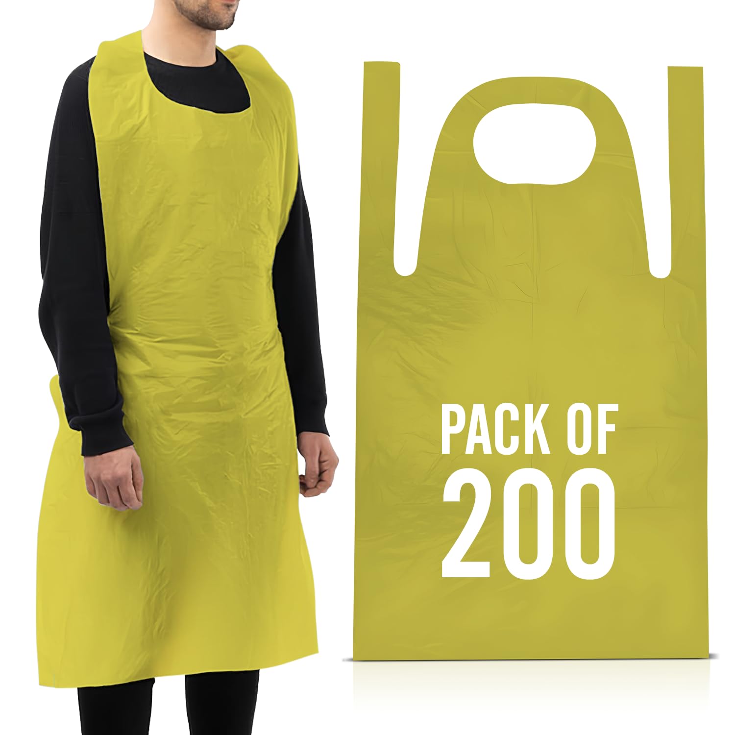 Multipurpose Disposable Aprons Roll & Flat Pack – Strong, Comfortable & Waterproof – Perfect for Catering, Hospitality, Clinics & Workplace Protect (200, Yellow, Roll Pack)