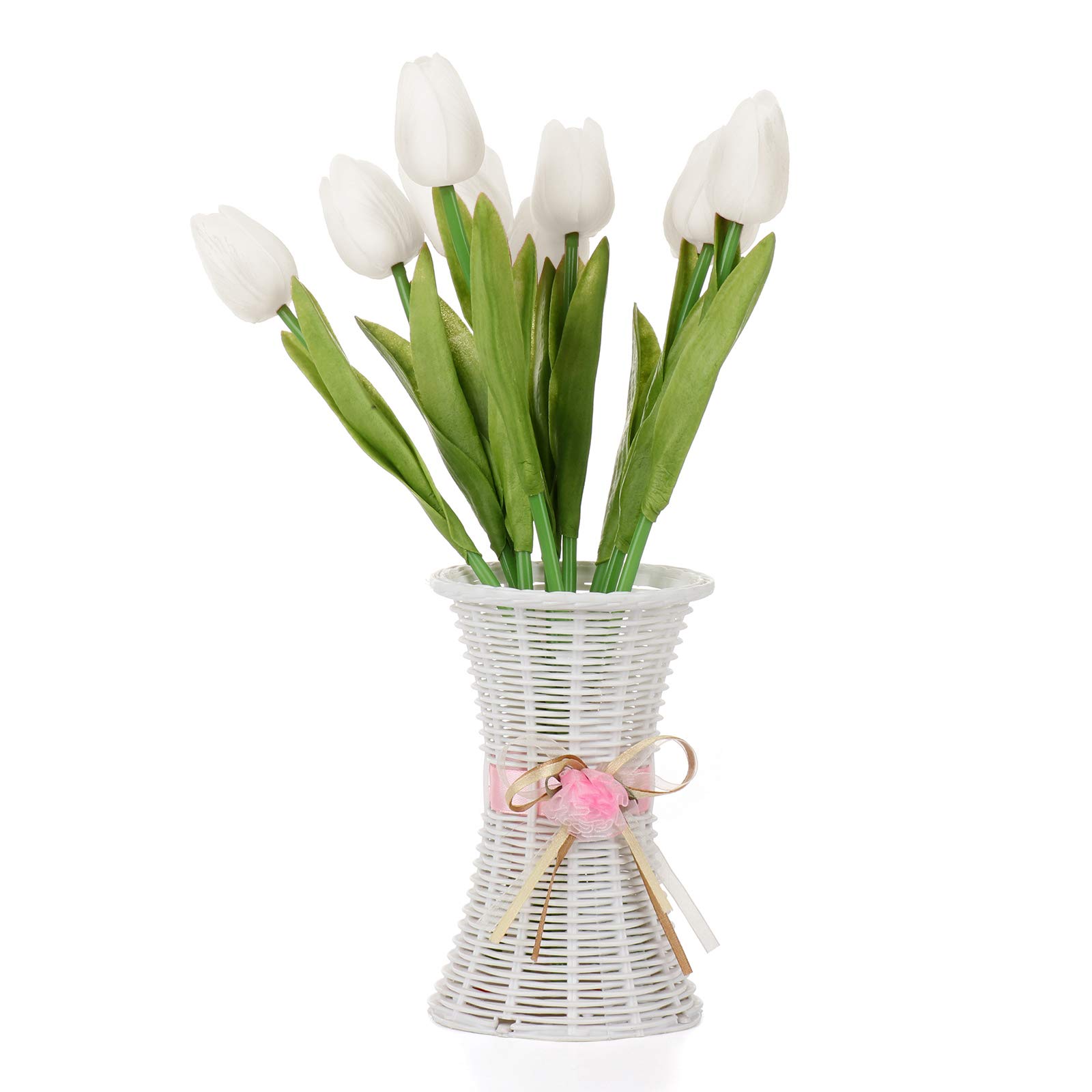 BEIJIALY 10 pcs Fake Tulips Artificial Flowers Real Touch, Faux PU Tulips Bouquets, Mini Tulips Bouquet Plants, Tulip Fake Flowers Bouquets Arrangements for Home Office (White)