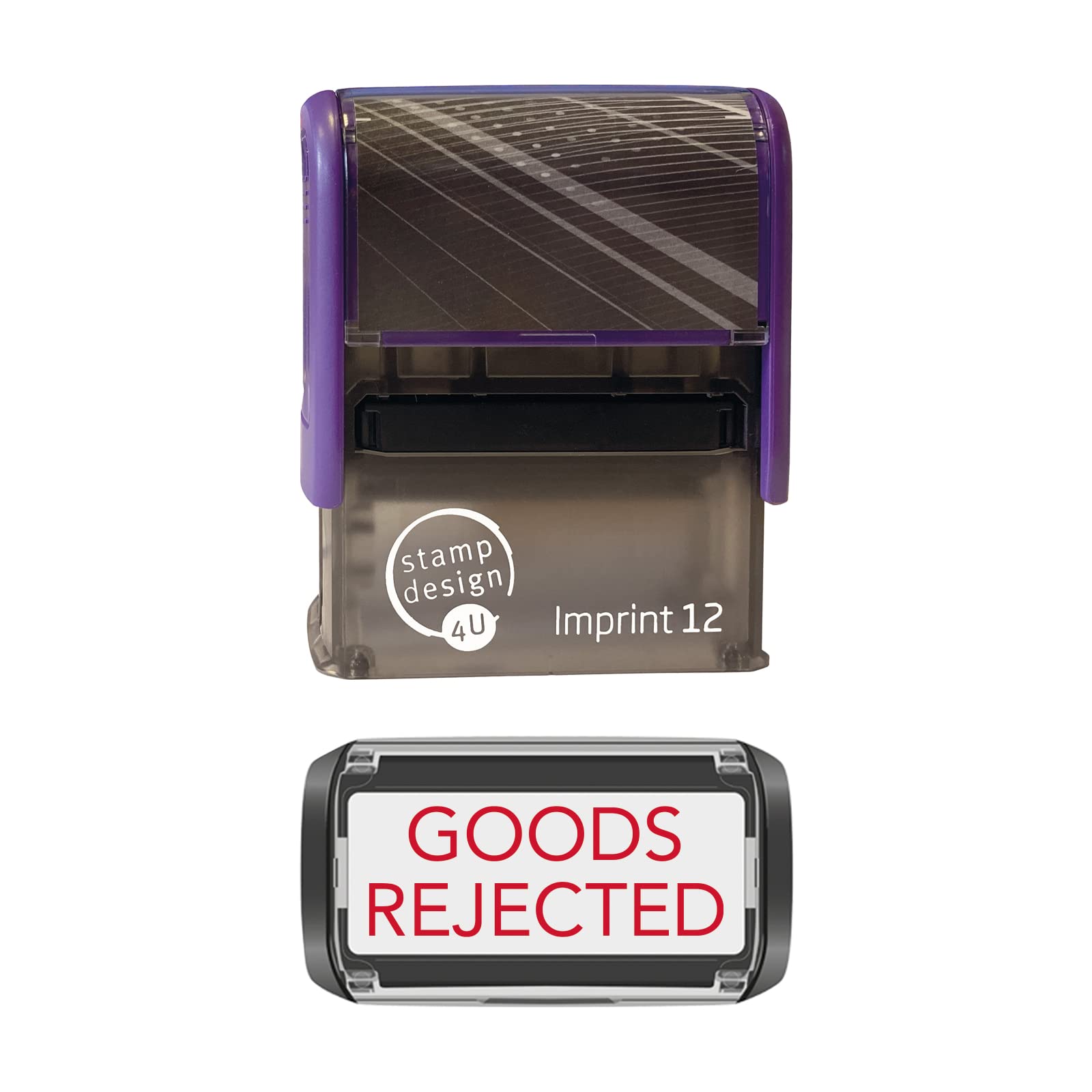 Goods Rejected Business Rubber Self Inking Custom Stamp with RED Ink - Imprint 12 48 x 18mm โ image 1