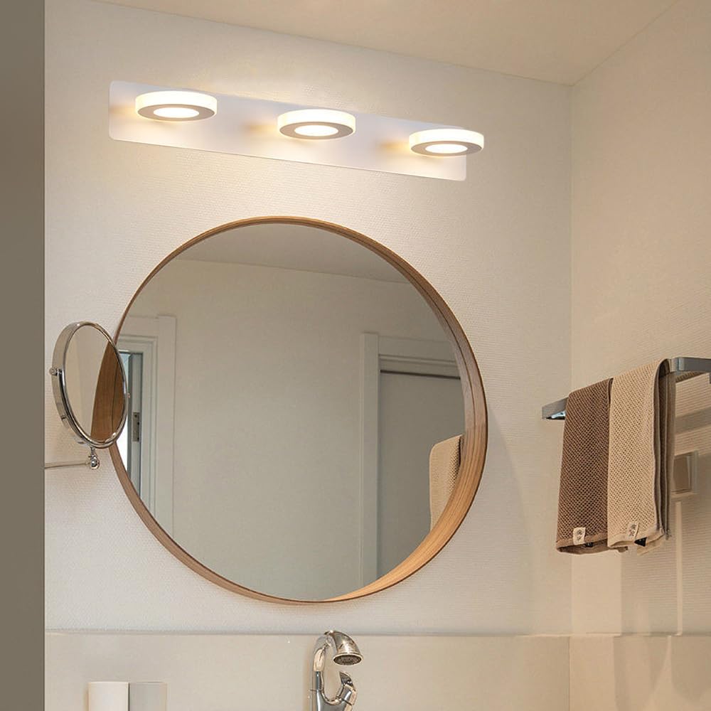 Mengjay Lámparas de Pared Led Interior,Apliques Espejo de Baño 3000k/4000K/6000K,Moderna Blanco Luz de Pared para Dormitorio Salón Cocina Pasillo Cabecera Baño (3 Luces)
