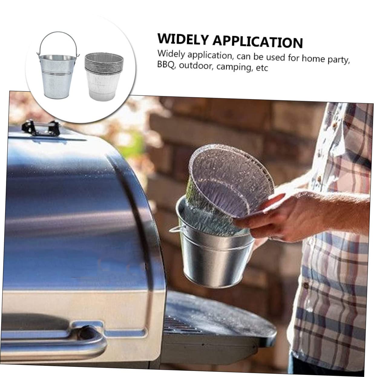 Abaodam Secchio Raccogli-Grasso BBQ in Ferro con 10 Rivestimenti | Argento, Aderenza al Contenitore, Facile da Trasportare, per Campeggio e Grigliate