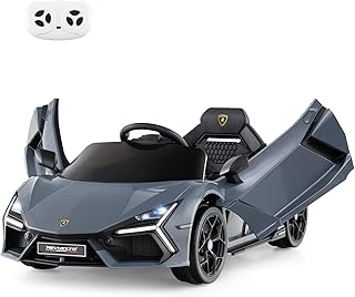 COSTWAY 12V Lamborghini Revuelto Voiture Électrique Enfant avec Télécommande 2,4G, Véhicule Électrique 2 Portes Hydrauliques avec Musique & Lumière & MP3, 3-5 KM/H, 2 Moteurs, 3-8 Ans (Gris)
