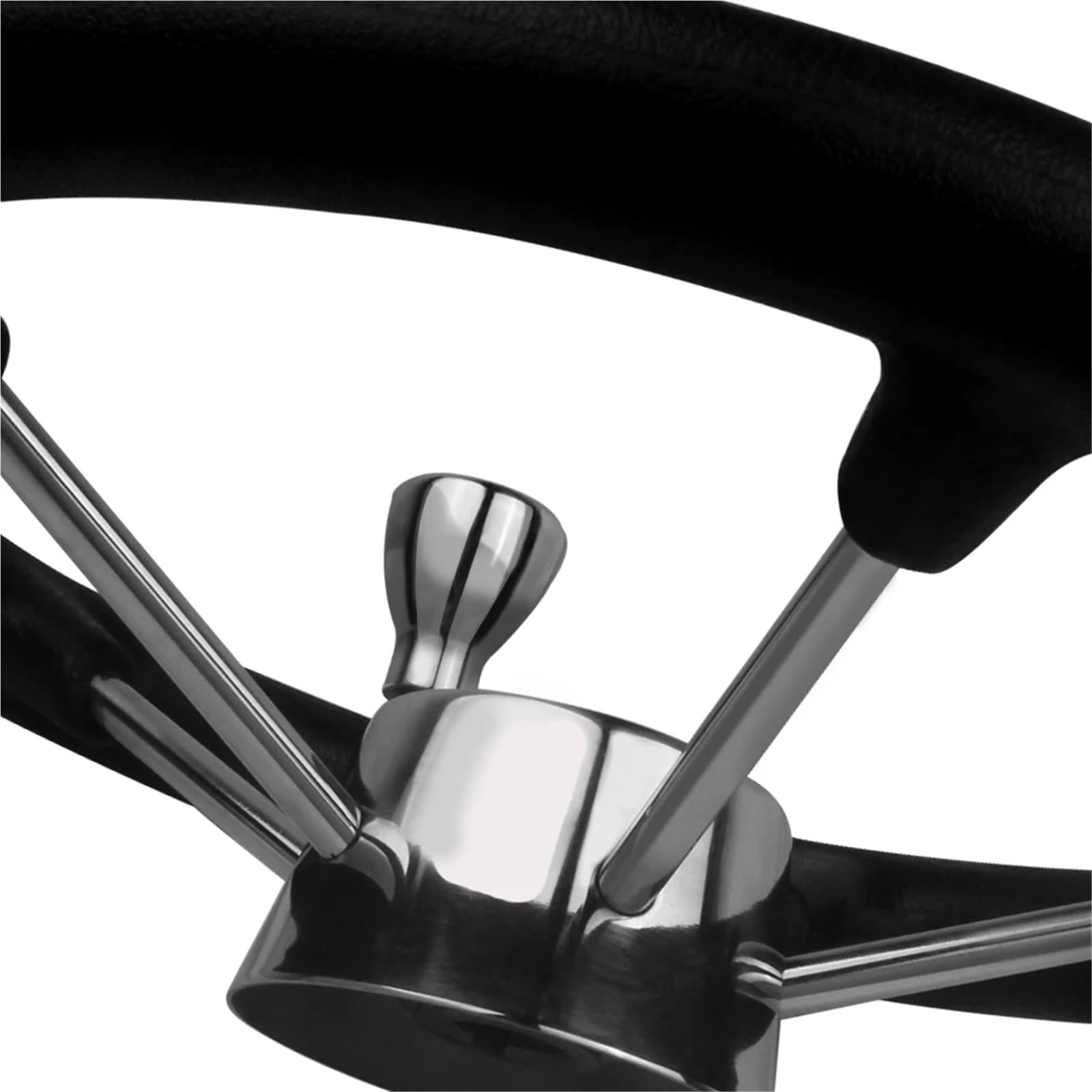 Steuerrad für Schiffe Bootszubehör Marine 13-1/2 Zoll Edelstahl 5-Speichen-Zerstörer-Lenkrad mit schwarzem Schaumstoffgriff und Knopf für Boote