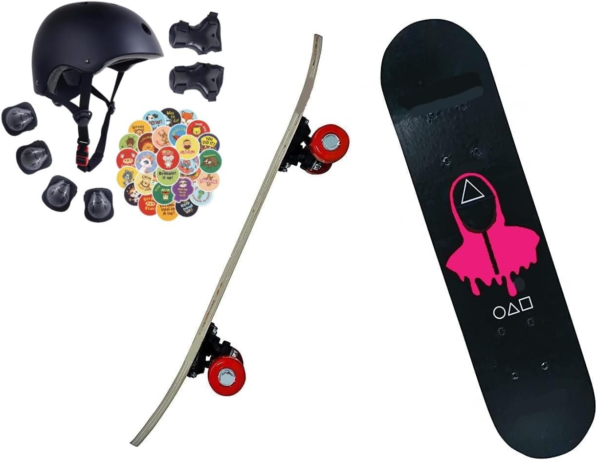 Papa Bear Game 23"X 6" Double Kick Concave Skate Board 9 Layer Plywood Deck Standard Skateboards for Kids Boys Girls Beginners Teens Adult, Skateboard Combo w Funny Stickers (Game w Safety Kit)