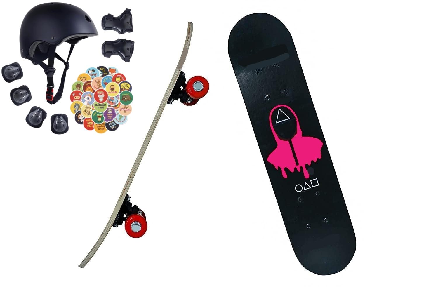 Papa Bear Game 23"X 6" Double Kick Concave Skate Board 9 Layer Plywood Deck Standard Skateboards for Kids Boys Girls Beginners Teens Adult, Skateboard Combo w Funny Stickers (Game w Safety Kit)