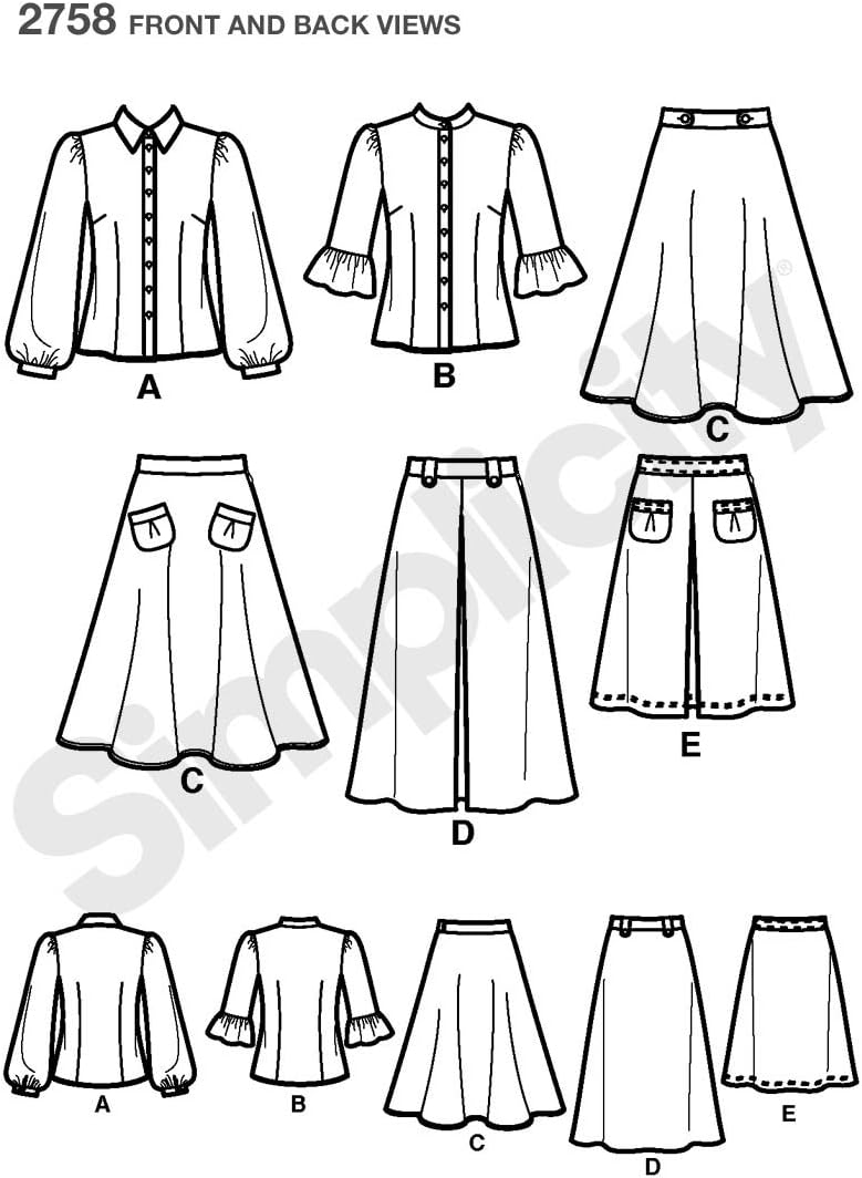 Simplicity Threads Magazine Pattern 2758 Misses Pleated Skirt, Half Circle Skirt and Shirt Sizes 12-14-16-18-20