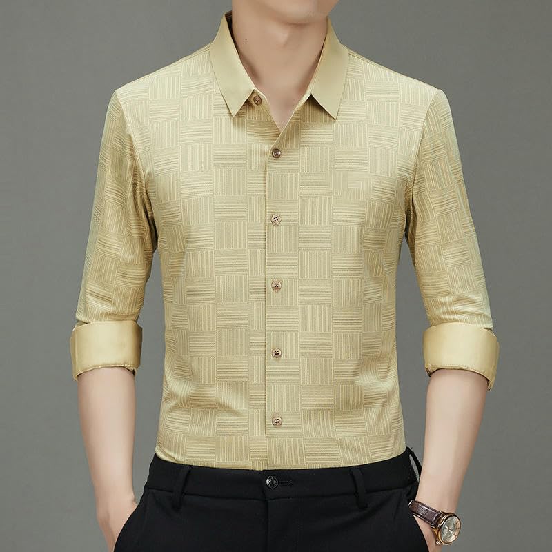 Camisa de manga larga con estampado para hombre, diseño regular fit sin arrugas 3